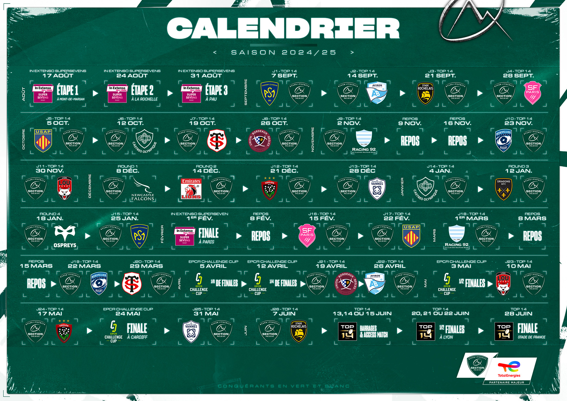 Calendrier TOP 14 24 25 ws